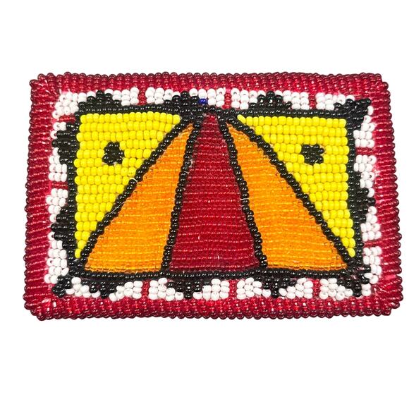 VTG Handmade Native American Beaded Belt Buckle Red Yellow Orange Pow Wow Boho - Picture 2 of 14
